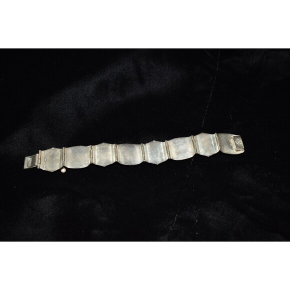 Vintage Aztec Mask Bracelet Black Onyx Alpaca Silver Beautiful 7” made in Mexico - Picture 15 of 16